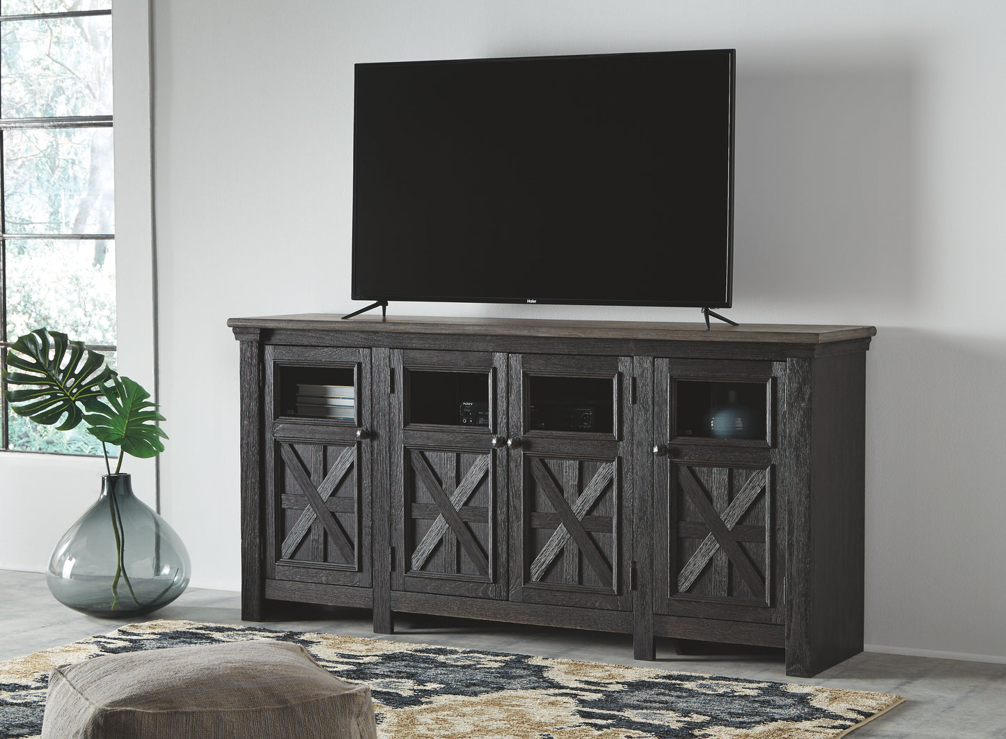 Tyler Creek - Black / Gray - Extra Large TV Stand