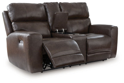 Crossplex - Smoke - Power Recline Loveseat / Console / Adjustable Headrest