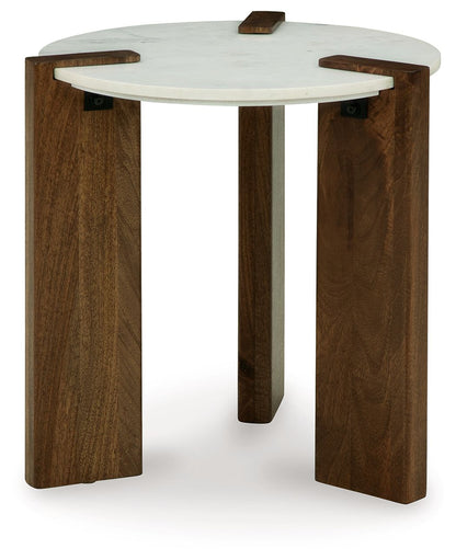 Isanti - Round End Table - White / Brown