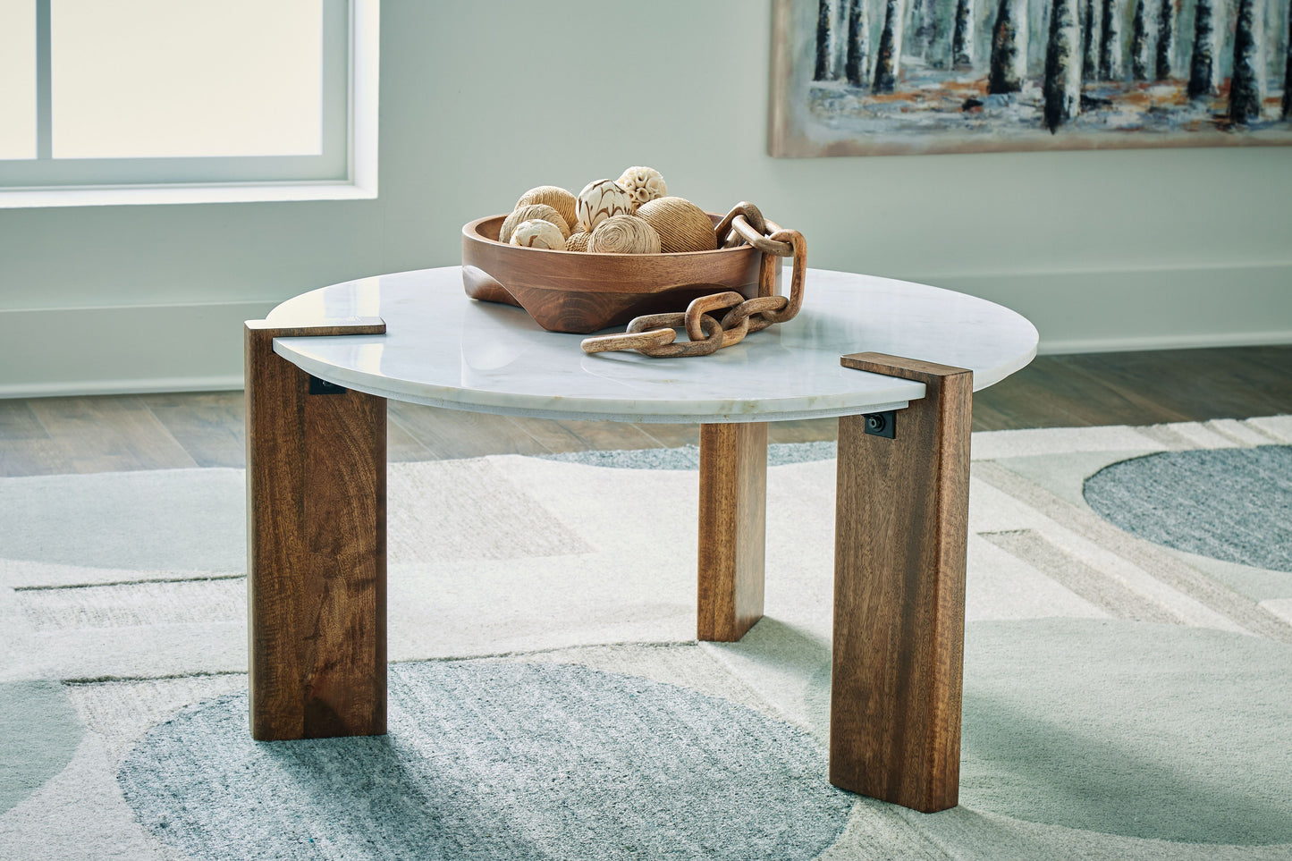 Isanti - Round Cocktail Table - White / Brown