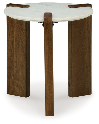 Isanti - Round End Table - White / Brown