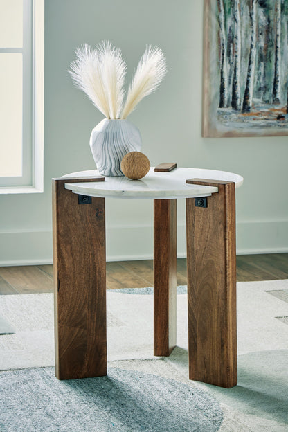 Isanti - Round End Table - White / Brown